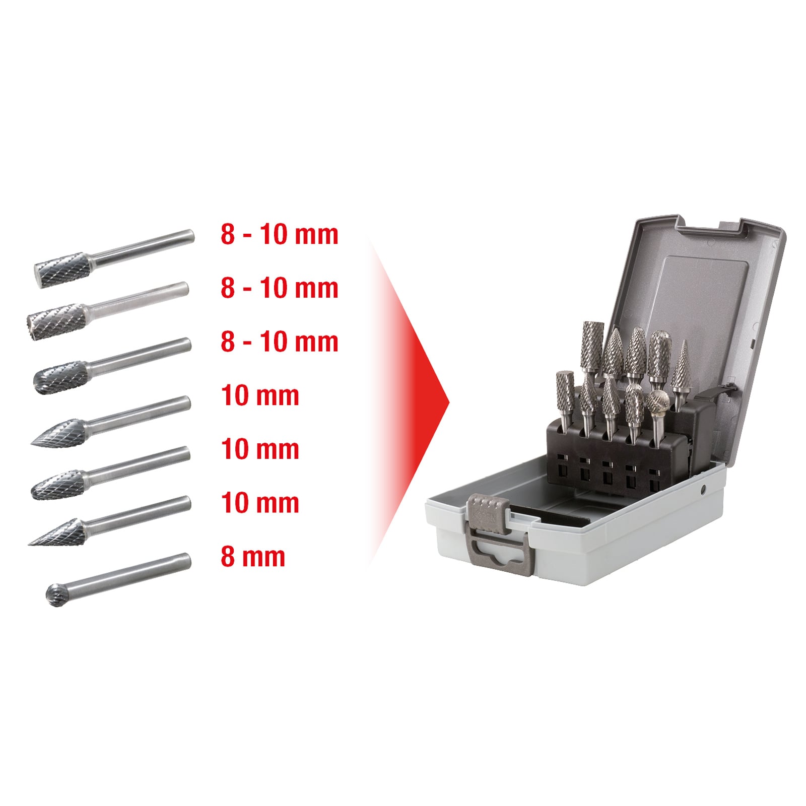 KS TOOLS HM Frässtift-Satz Kunststoffkassette 10tlg. - 515.3220