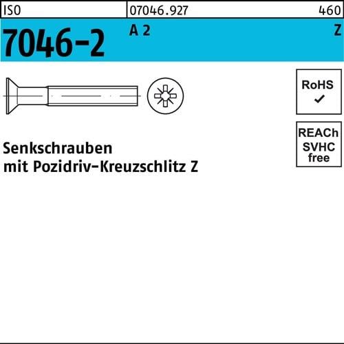 Senkschraube ISO 7046-2 PZ M5x 80-Z A 2 200 Stück
