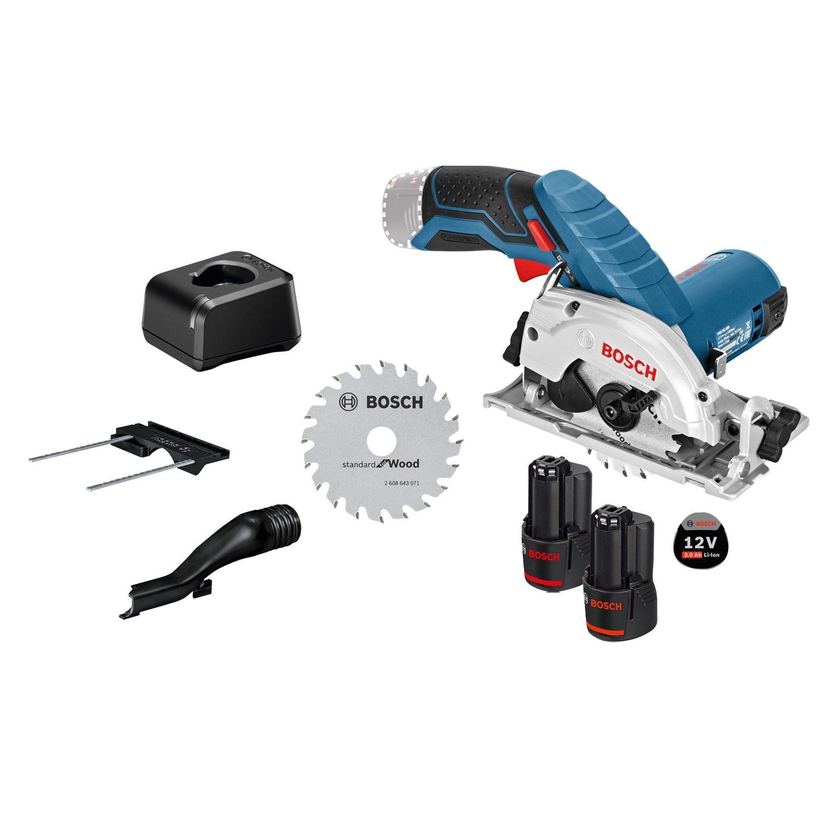 Bosch Akku-Kreissäge GKS 12V-26 12 V Ø 85 mm / 2x 3,0 Ah Akku + Ladegerät inkl. Zubehör