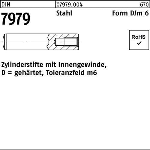 Zylinderstift DIN 7979 Innengewinde D 6x 22 Stahl gehärtet Toleranz m6 25St.