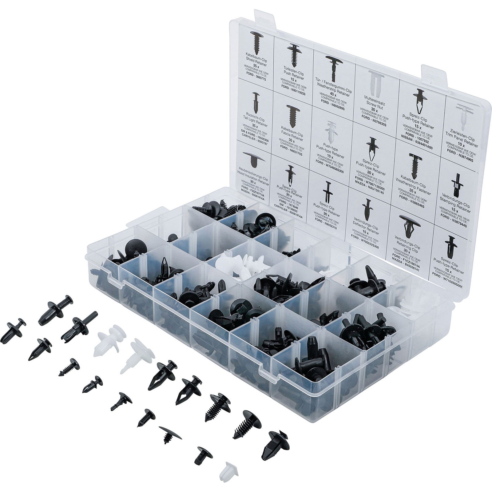 BGS KFZ-Befestigungsclip-Sortiment für Ford / Mazda / GM / Chrylser / Nissan 415tlg. - 9041