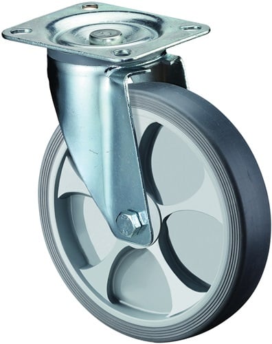 BS Rollen Lenkrolle D.250mm Trgf.300kg thermopl.Ku.Platte L135xB110mm - L400.B44.250