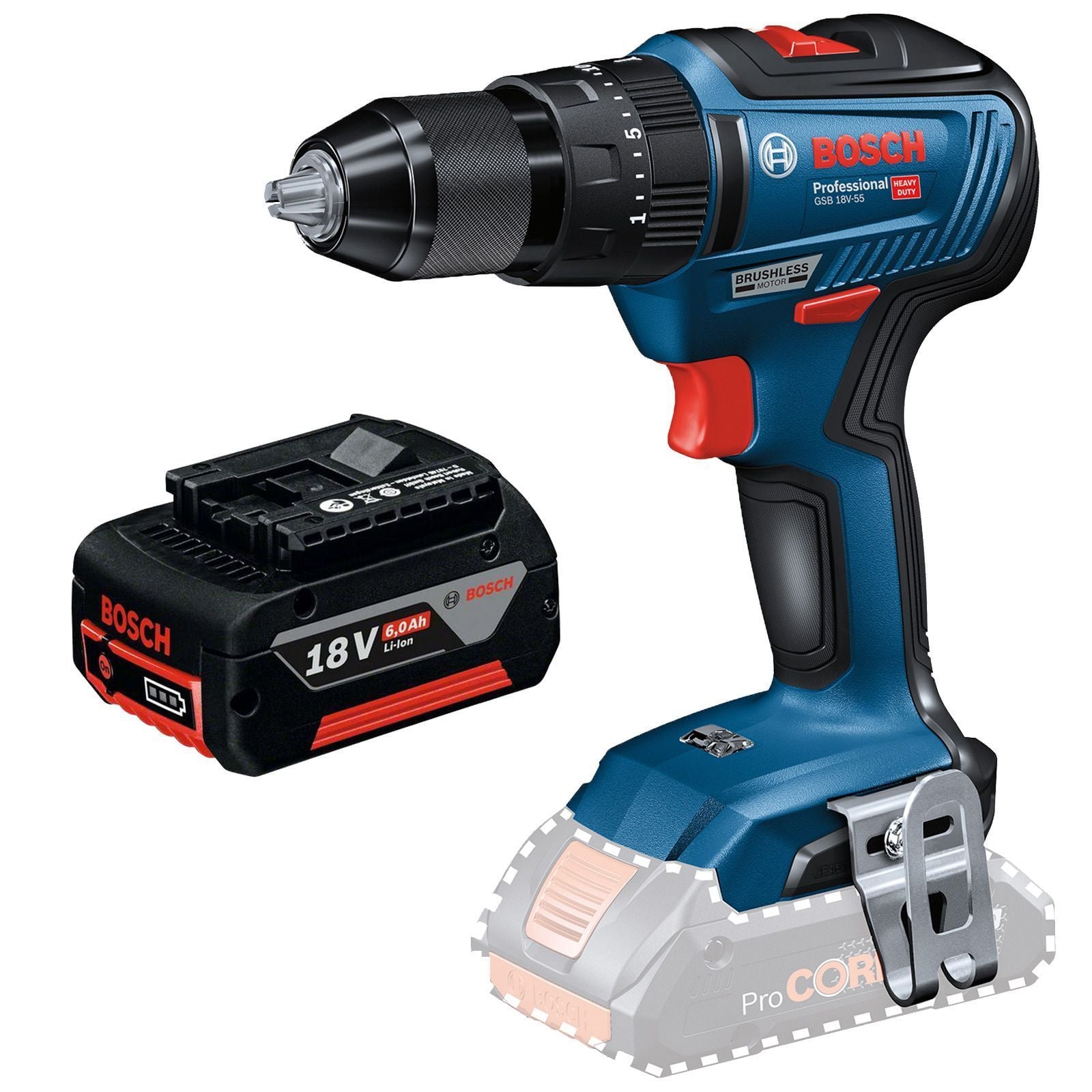 Bosch Akku-Schlagbohrschrauber GSB 18V-55 / 1x 6,0 Ah Akku