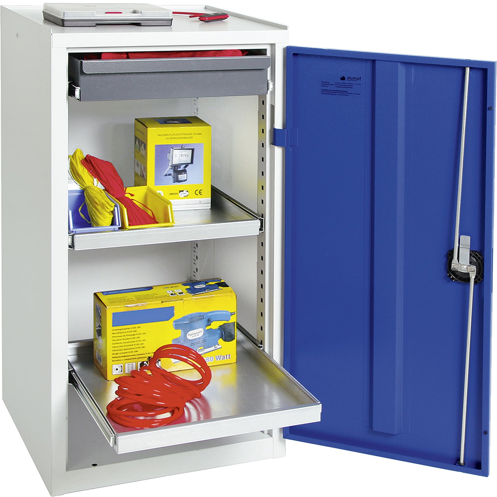 Stumpf Werkzeug- und Materialschrank Serie 3000 lichtgrau / enzianblau + 1 Schublade 100 mm + 2 Auszugsböden - 3001174