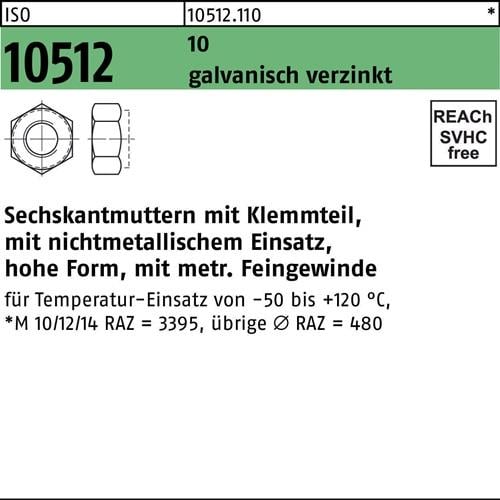 Sechskantmutter ISO 10512/DIN 6924 Klemmteil M16x1,5 10 galv.verz. 50St.