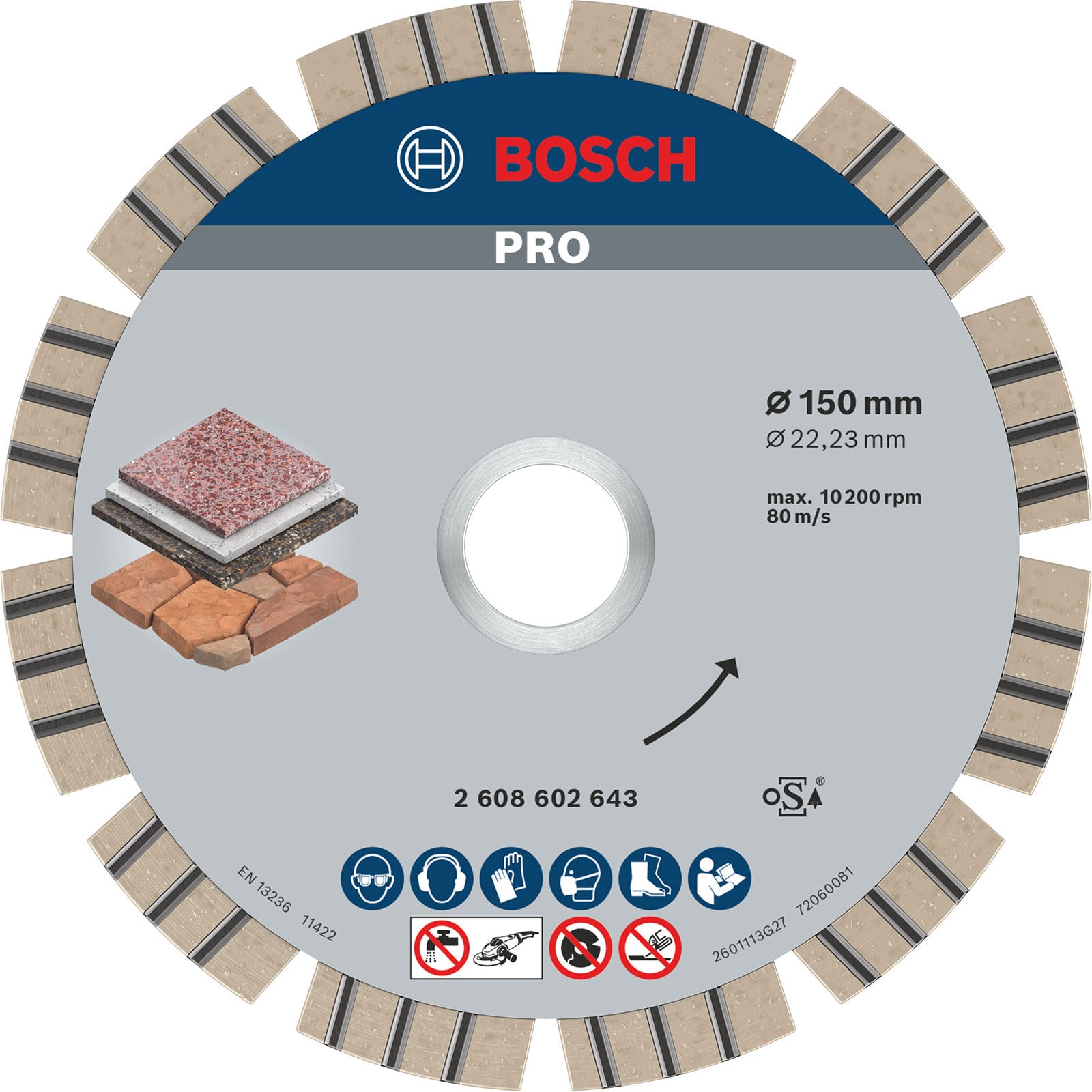 Bosch PRO Stone Diamanttrennscheibe 150 x 22,23 mm - 2608602643