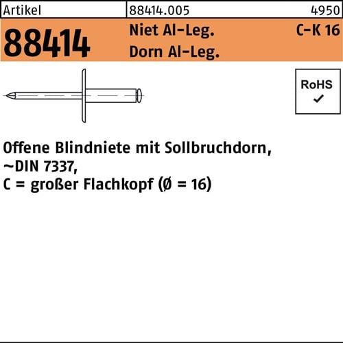 Blindniete R 88414 großer FLAKO 4,8x23 Niet Aluminium/Dorn Aluminium 250St.