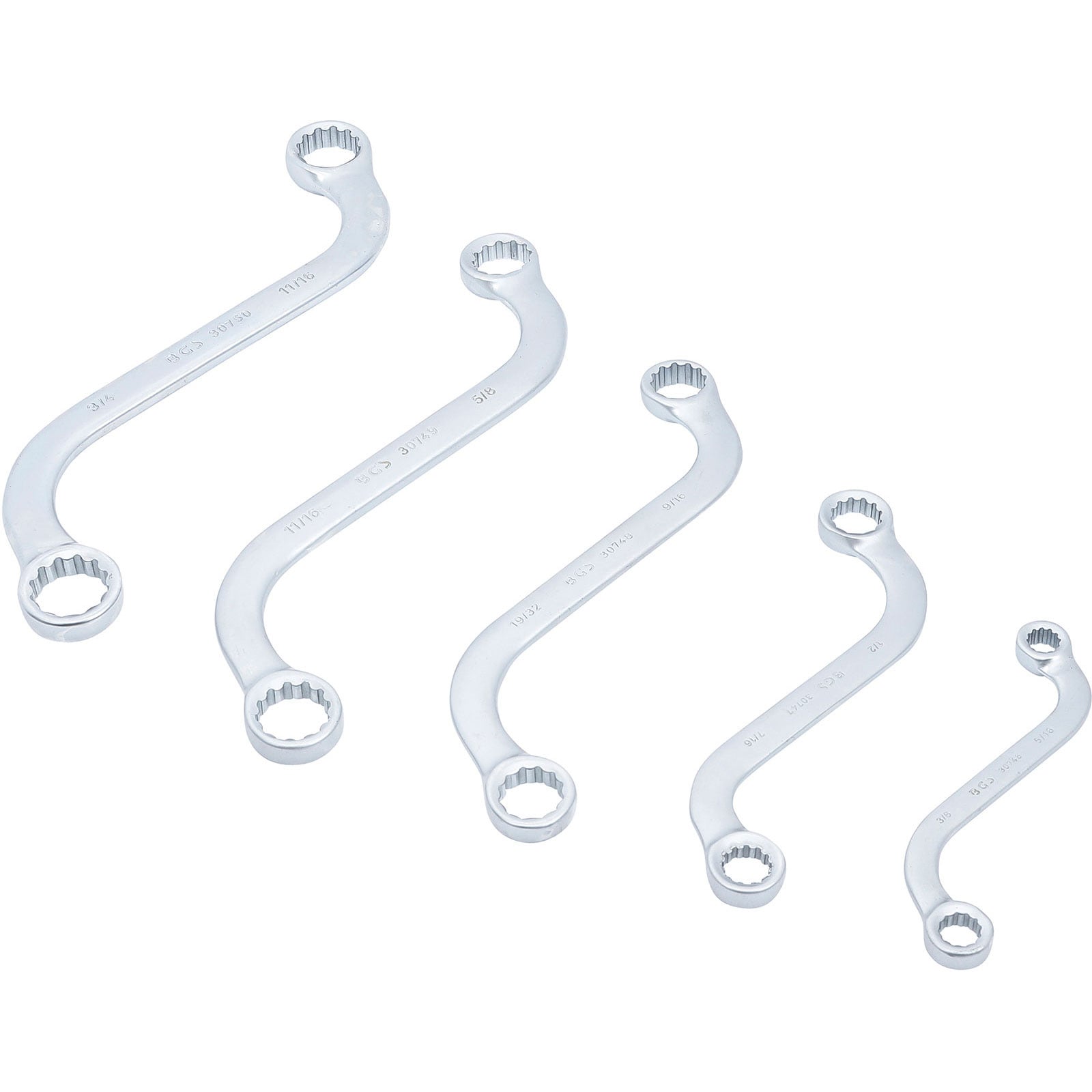 BGS S-Form Doppel-Ringschlüssel-Satz Zollgrößen SW 3/8" - 3/4" 5tlg. - 32150