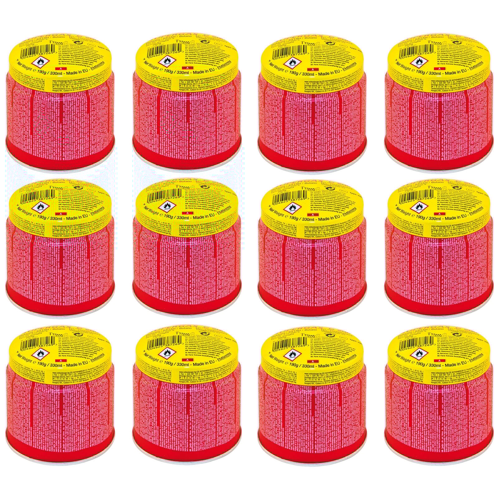 ROTHENBERGER Industrial C200 Supergas-Brenngas-Kartusche Stechkartusche NEU mit integriertem Gas Lock System 12 Stück