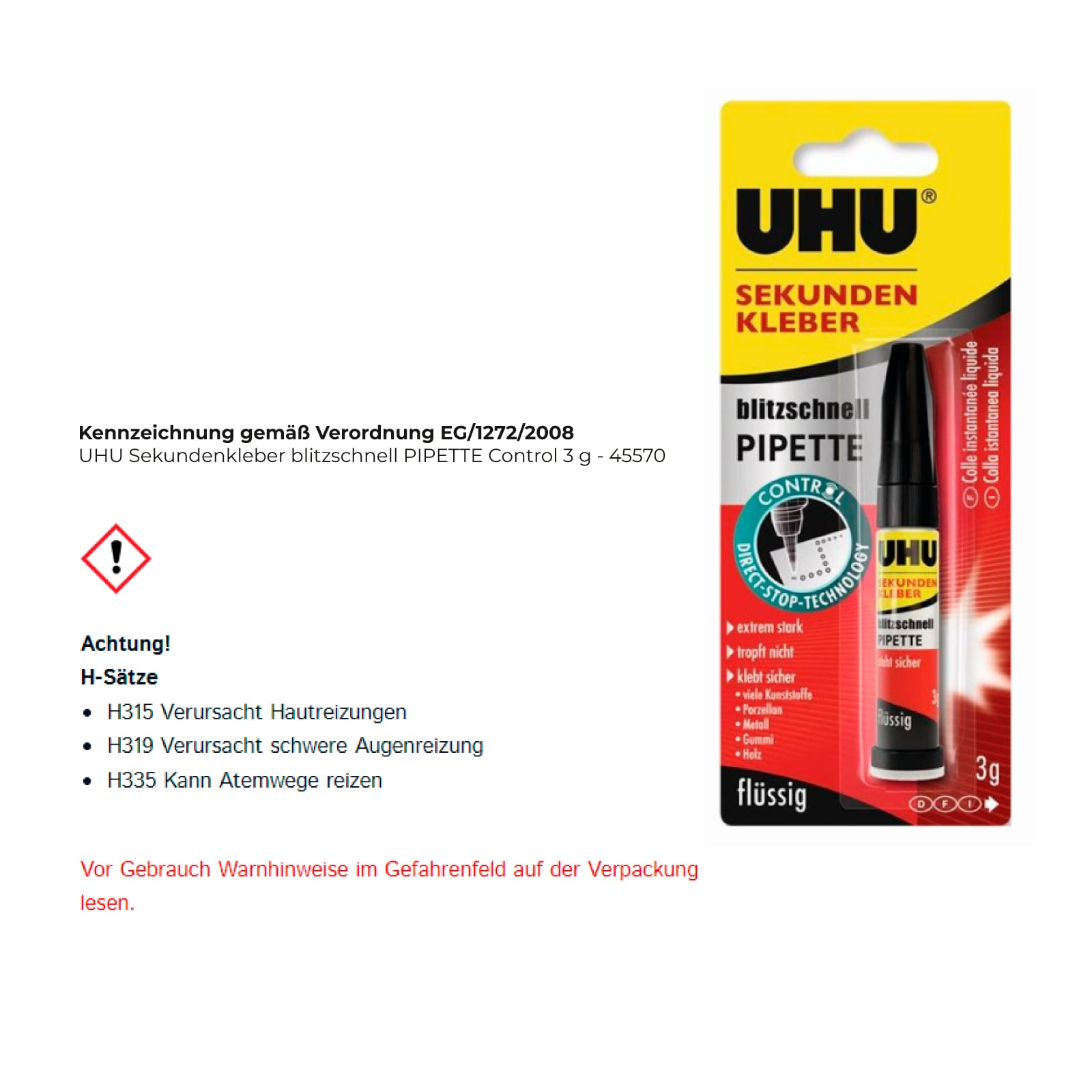 UHU Sekundenkleber blitzschnell PIPETTE Control 3 g - 45570