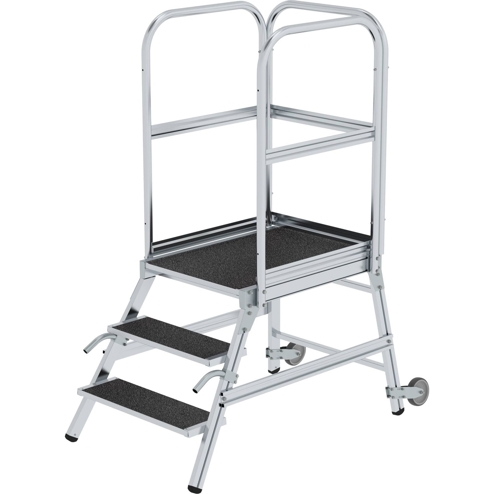 Günzburger Steigtechnik Podesttreppe einseitig begehbar mit Rollen & Griffen Korrundbeschichtung R13