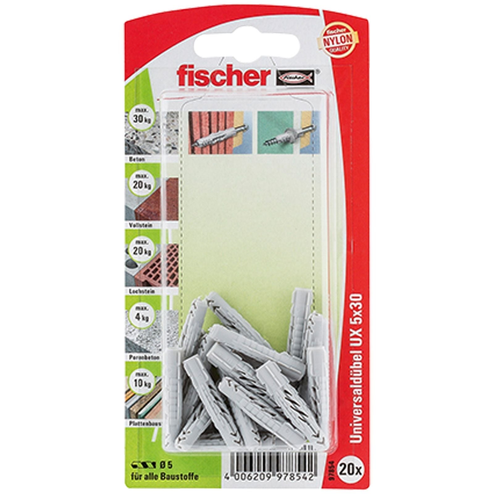 Fischer 20x Universaldübel UX 5x30 - 97854