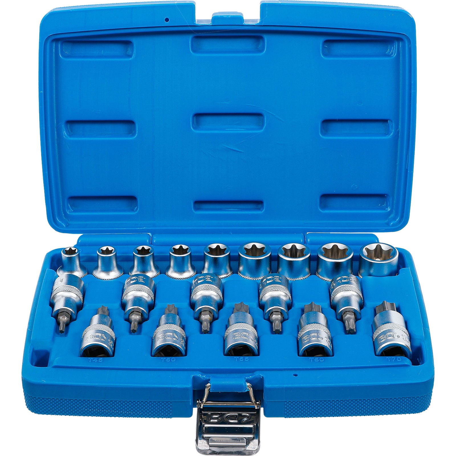 BGS Bit-Einsatz-/Steckschlüssel-Einsatz-Satz Antrieb Innenvierkant 12,5 mm (1/2") E-Profil / T-Profil (für Torx) 19tlg. - 5100