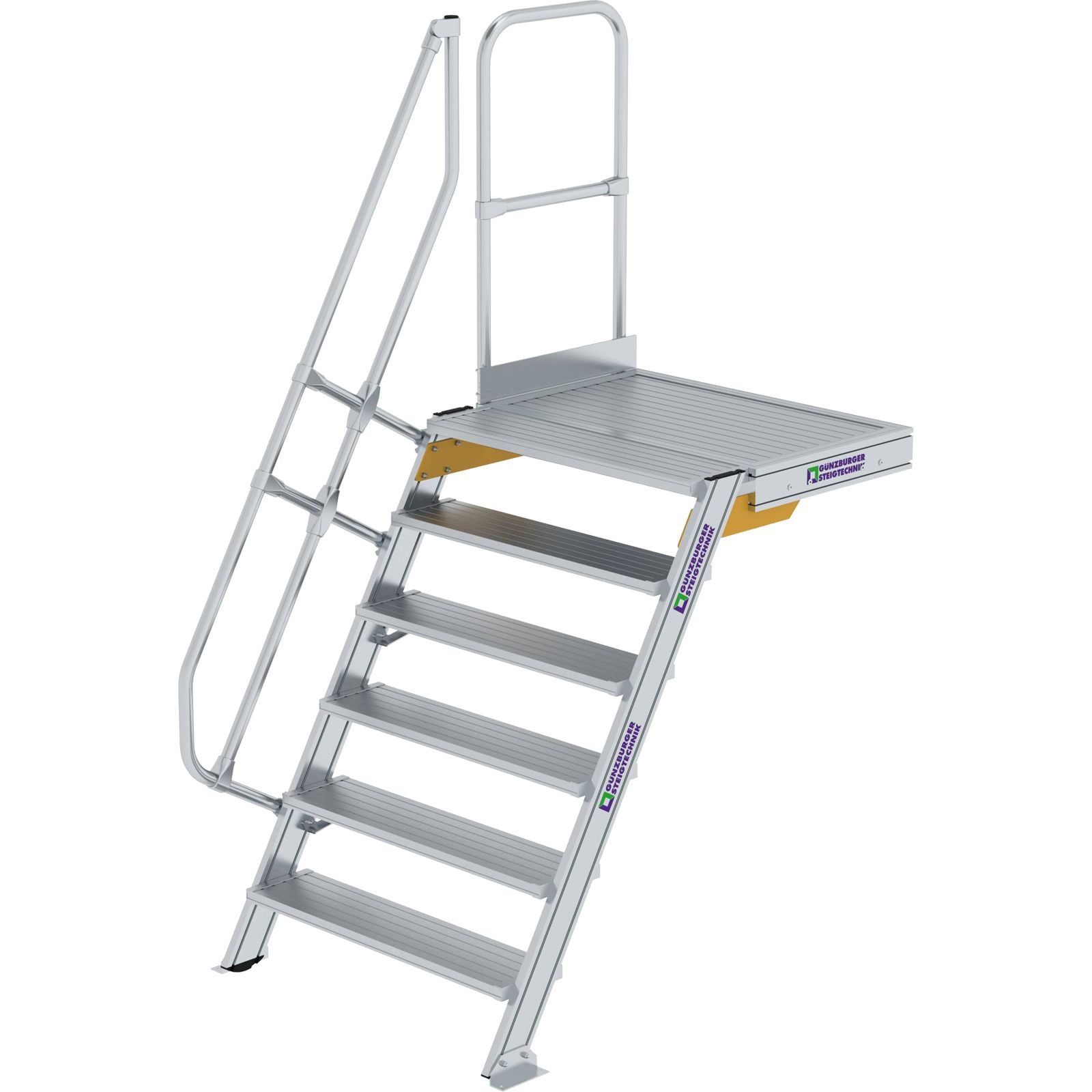 Günzburger Steigtechnik Treppe mit Plattform 60° Stufenbreite 1.000 mm 6 Stufen Aluminium geriffelt - 600406