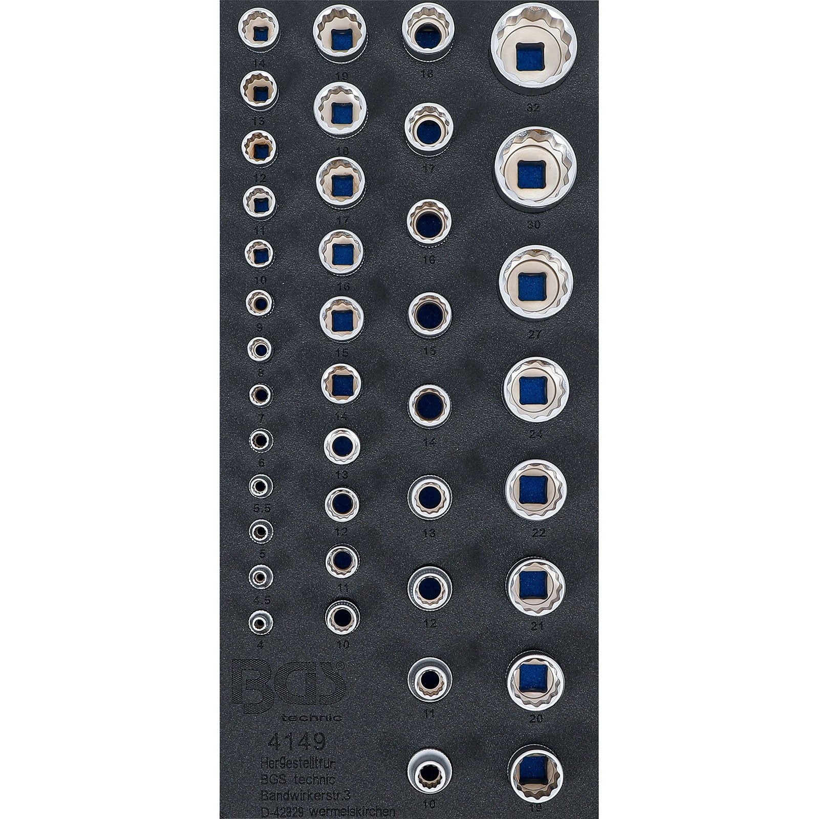 BGS Werkstattwageneinlage 1/3: Steckschlüssel-Einsätze Zwölfkant 6,3 mm (1/4") / 10 mm (3/8") / 12,5 mm (1/2") 40tlg. - 4149