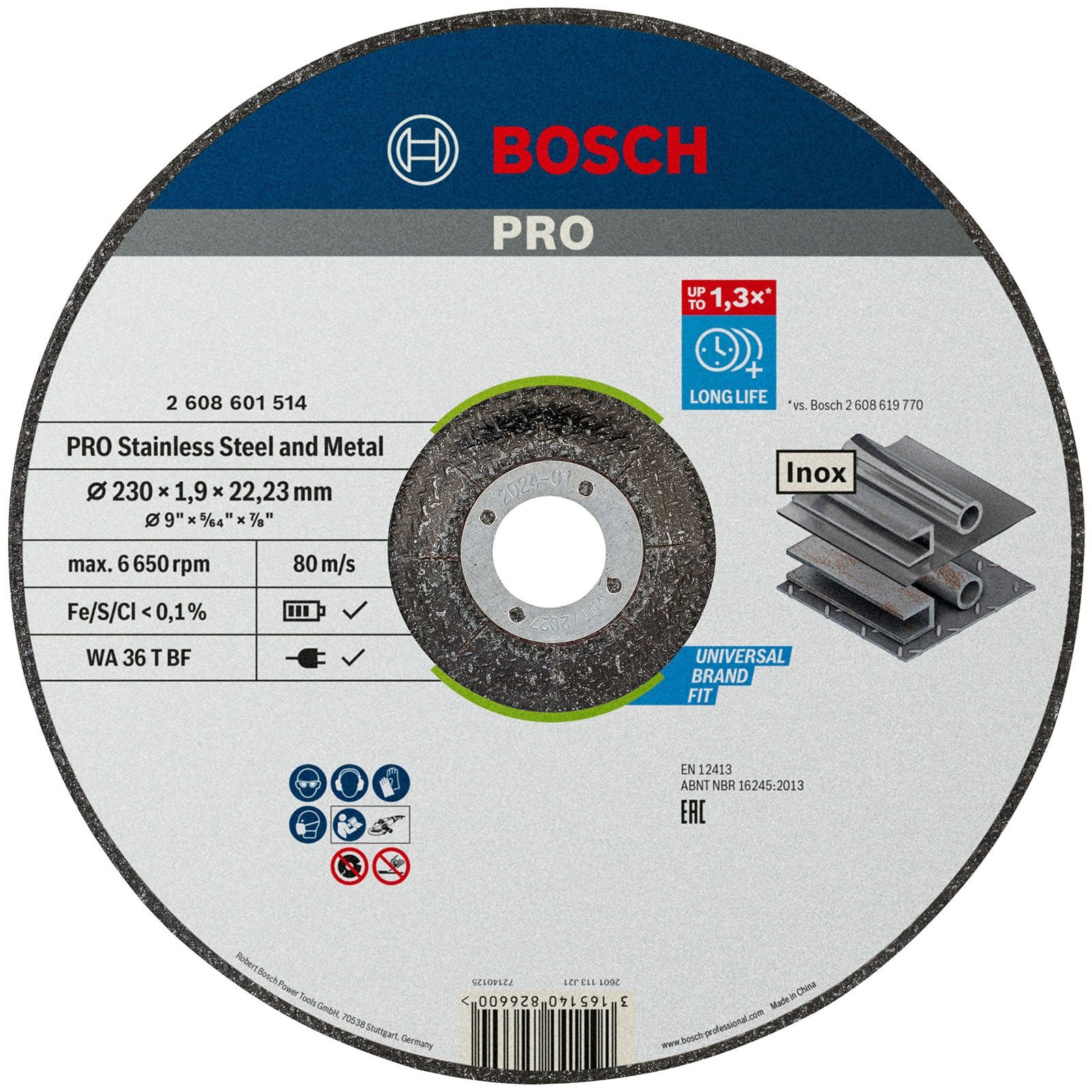 Bosch PRO Stainless Steel and Metal Trennscheibe 230 x 1,9 x 22,23 mm - 2608601514