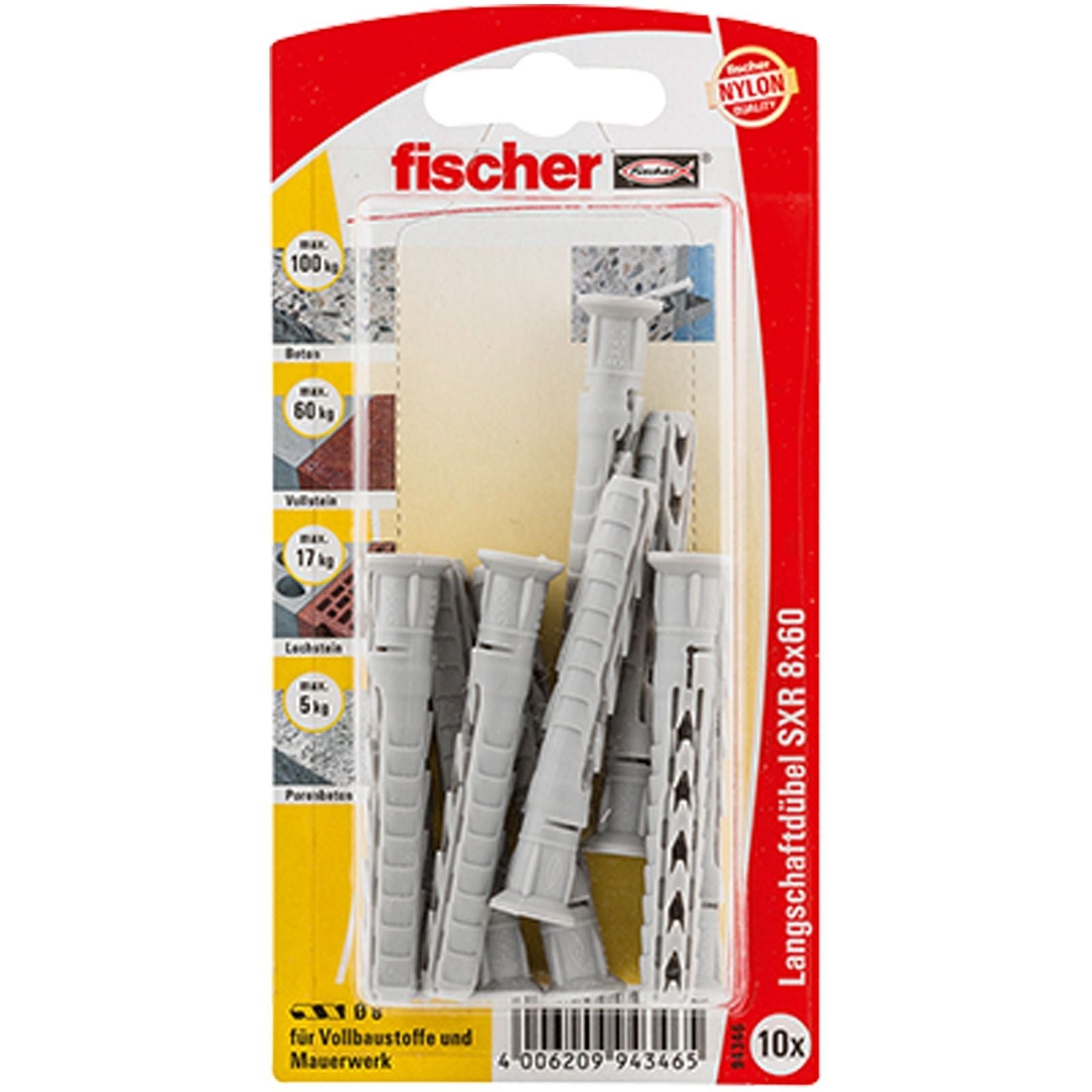 Fischer 10x Langschaftdübel SXR 8x60 - 94346