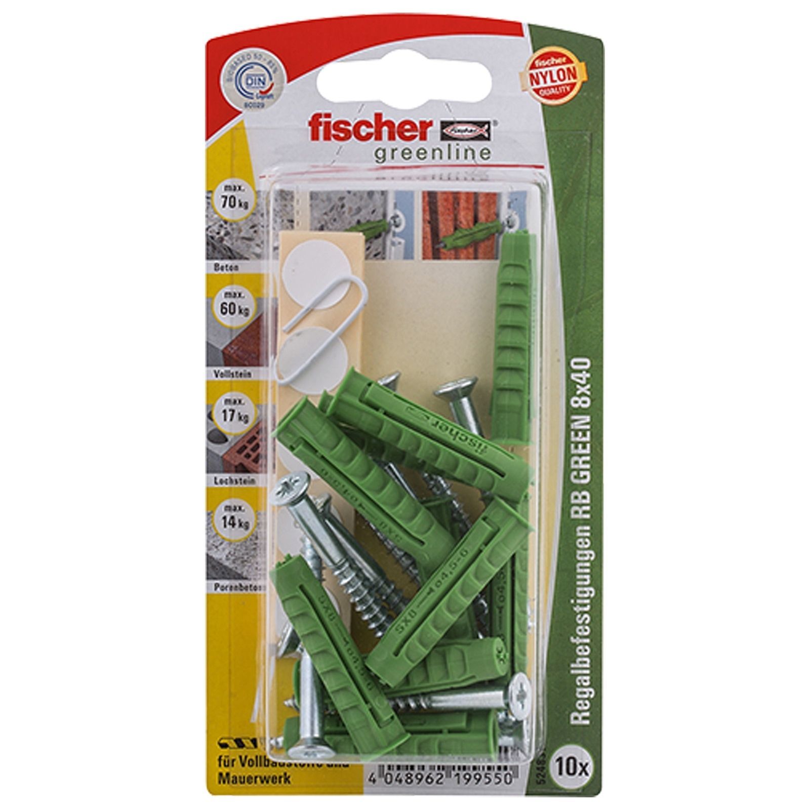 Fischer 10x Regalbefestigung RB GREEN 8x40 RB - 524831 Auslauf
