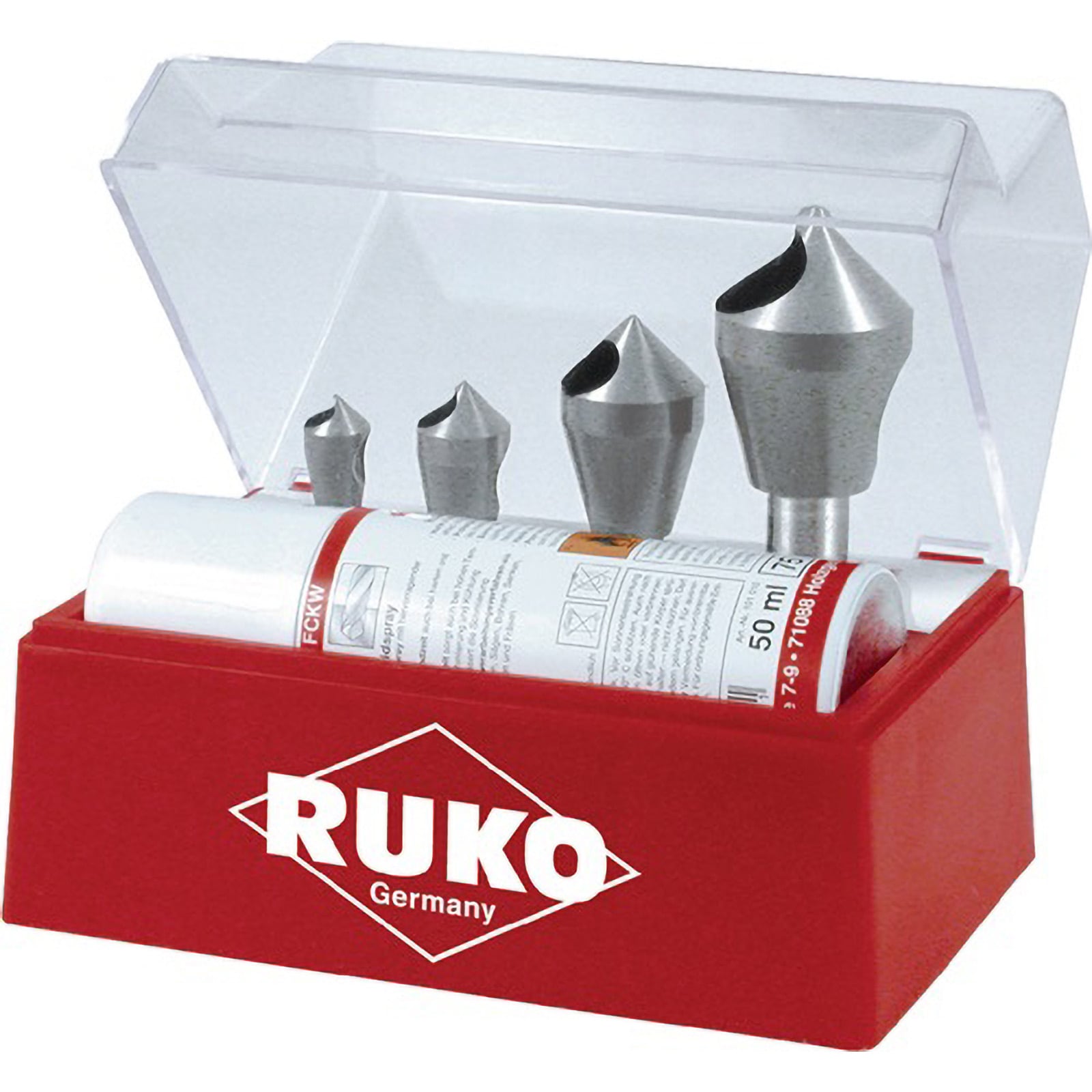 RUKO Kegel- und Entgratsenker-Satz mit Querloch 5tlg. HSSE-Co 5 in Polystyrol-Kassette - 102310E