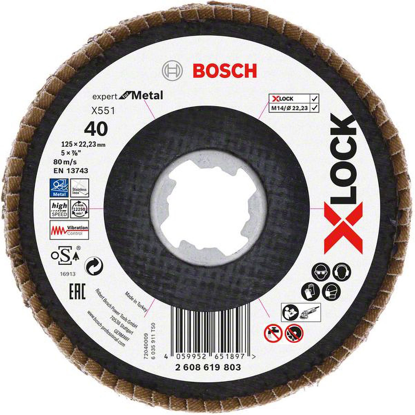 Bosch X-LOCK-Fächerschleifscheibe X551, Expert for Metal, K: 40, Scheibend.: 125 mm - 2608619803