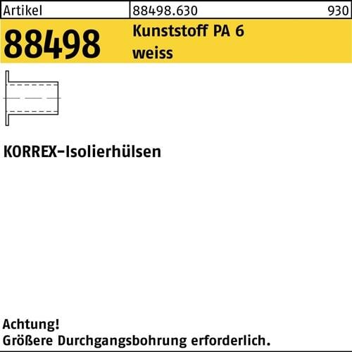 Isolierhülse R 88498 KORREX M4x 10 Polyamid 6 weiß 100 Stück DUBO