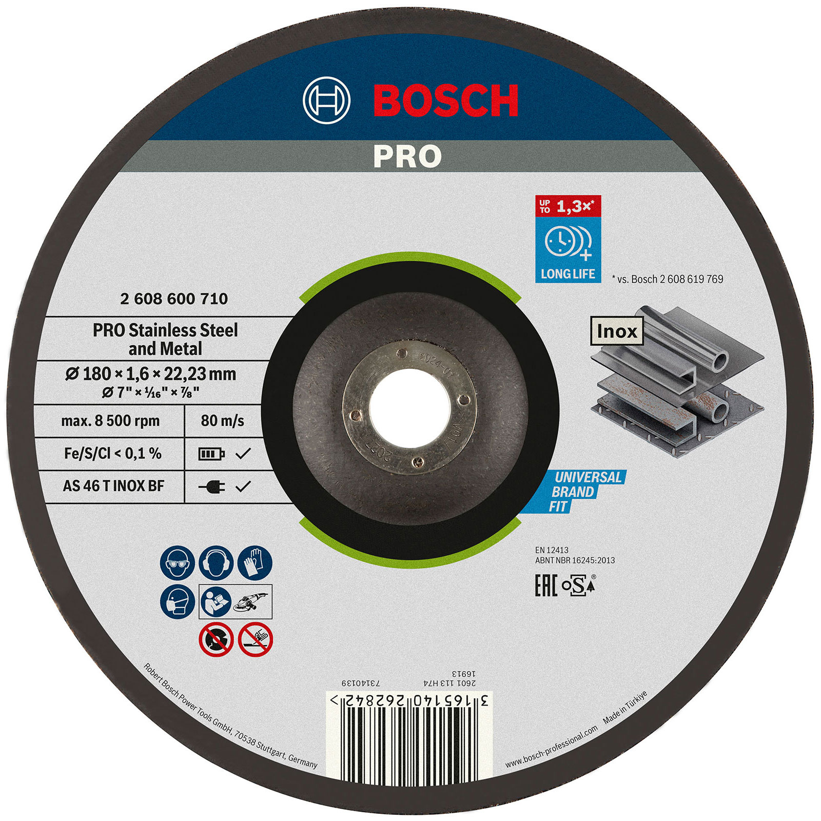 Bosch PRO Stainless Steel and Metal Trennscheibe 180 x 1,6 x 22,23 mm - 2608600710