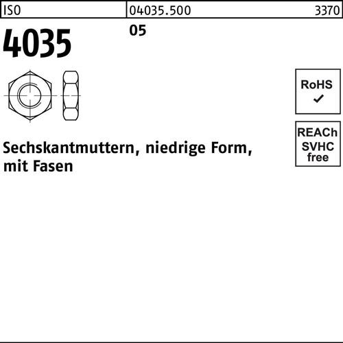 Sechskantmutter ISO 4035 niedrig Fasen M10 5 500 Stück