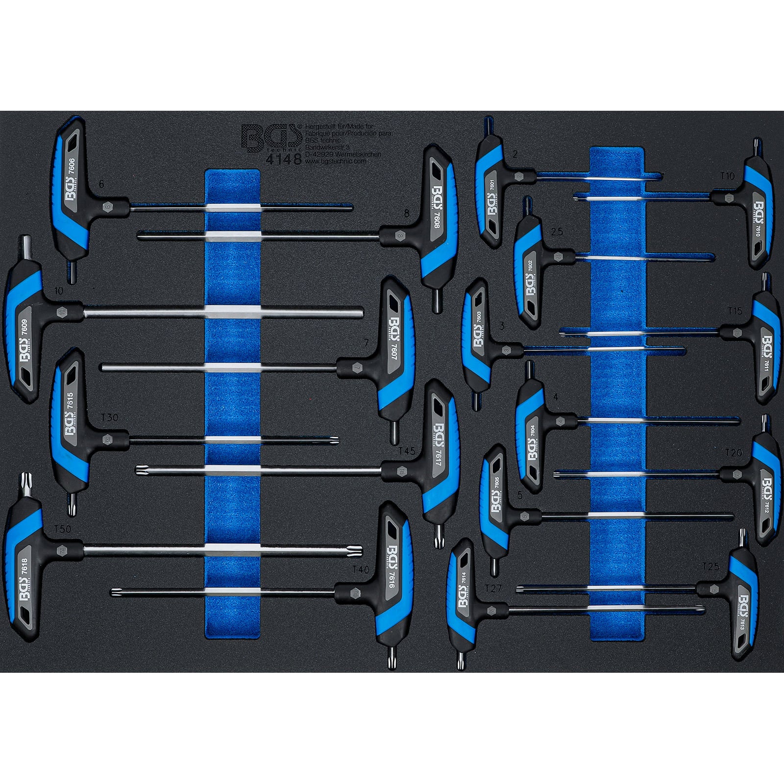 BGS Werkstattwageneinlage 3/3: Schraubendreher-Satz mit T-Griff Innensechskant T-Profil (für Torx) 18tlg. - 4148