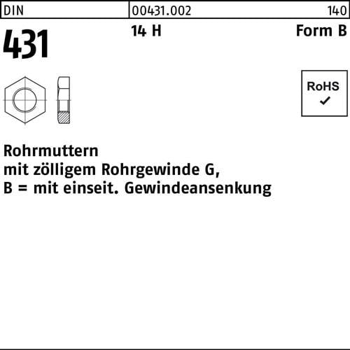 Rohrmutter DIN 431 BG 1 1/4 14 H 10 Stück
