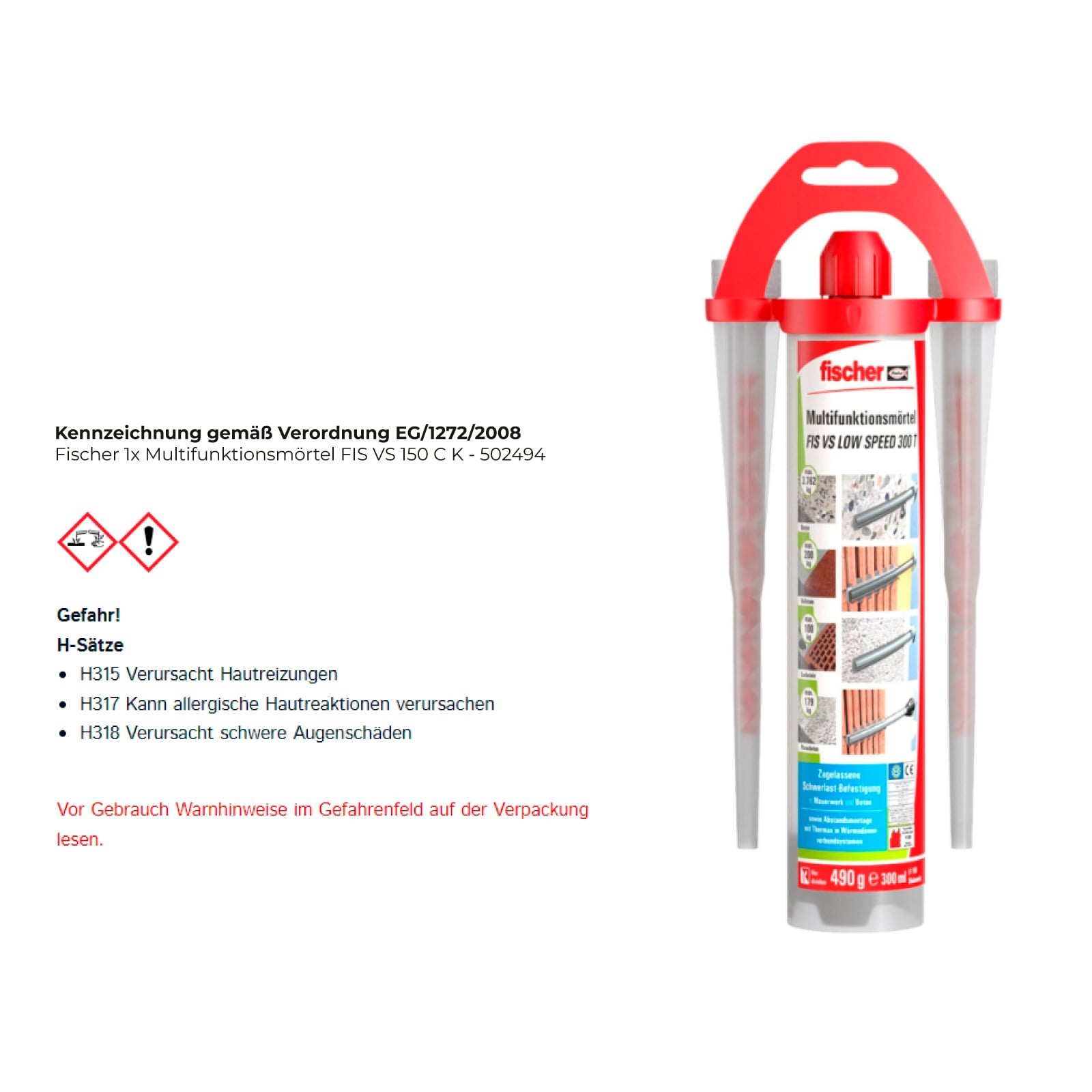 Fischer 1x Multifunktionsmörtel FIS VS 300 T K - 502493