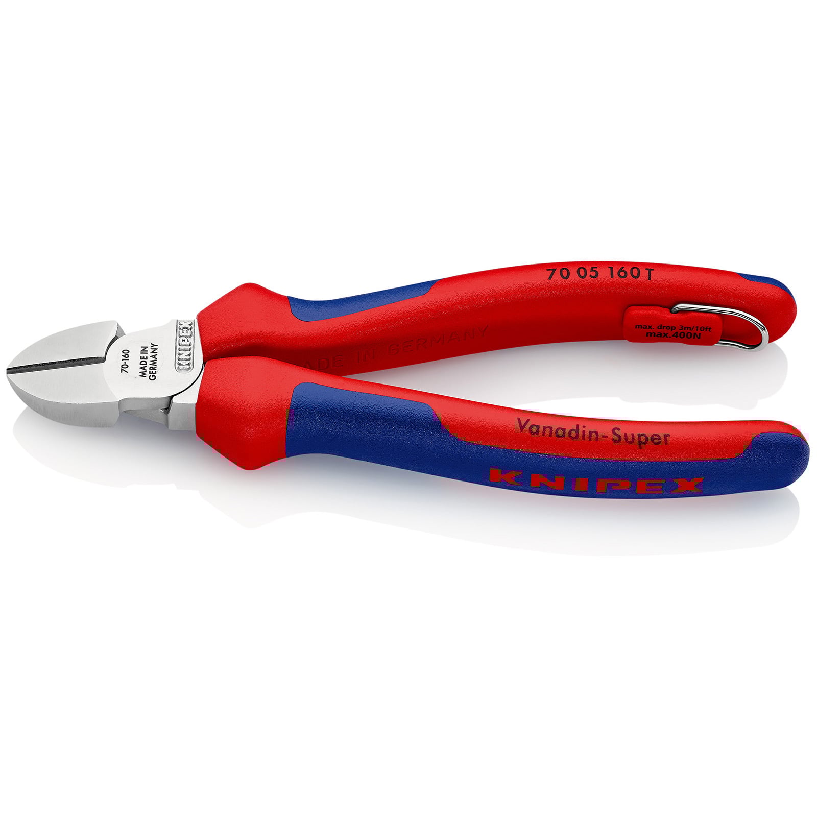 Knipex Seitenschneider mit Befestigungsös verchromt, mit Mehrkomponenten-Hüllen, mit integrierter Befestigungsöse zum Anbringen einer Absturzsicherung 160 mm - 7005160TBK