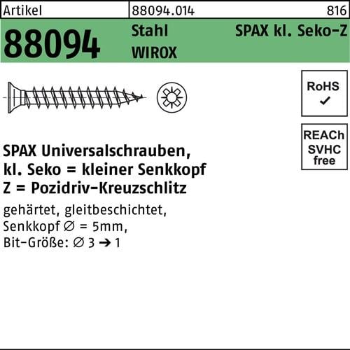 Schraube R 88094 SEKO kl. Spitze/PZ 3x12/10-Z Stahl galv.verz. WIROX 1000St SPAX
