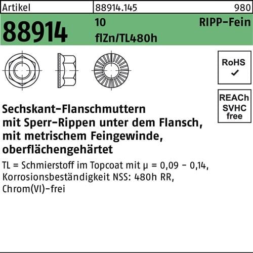 Sechskantflanschmutter R 88914 Sperr-Ripp M14x1,5 10 flZnnc 480h-L 100St.