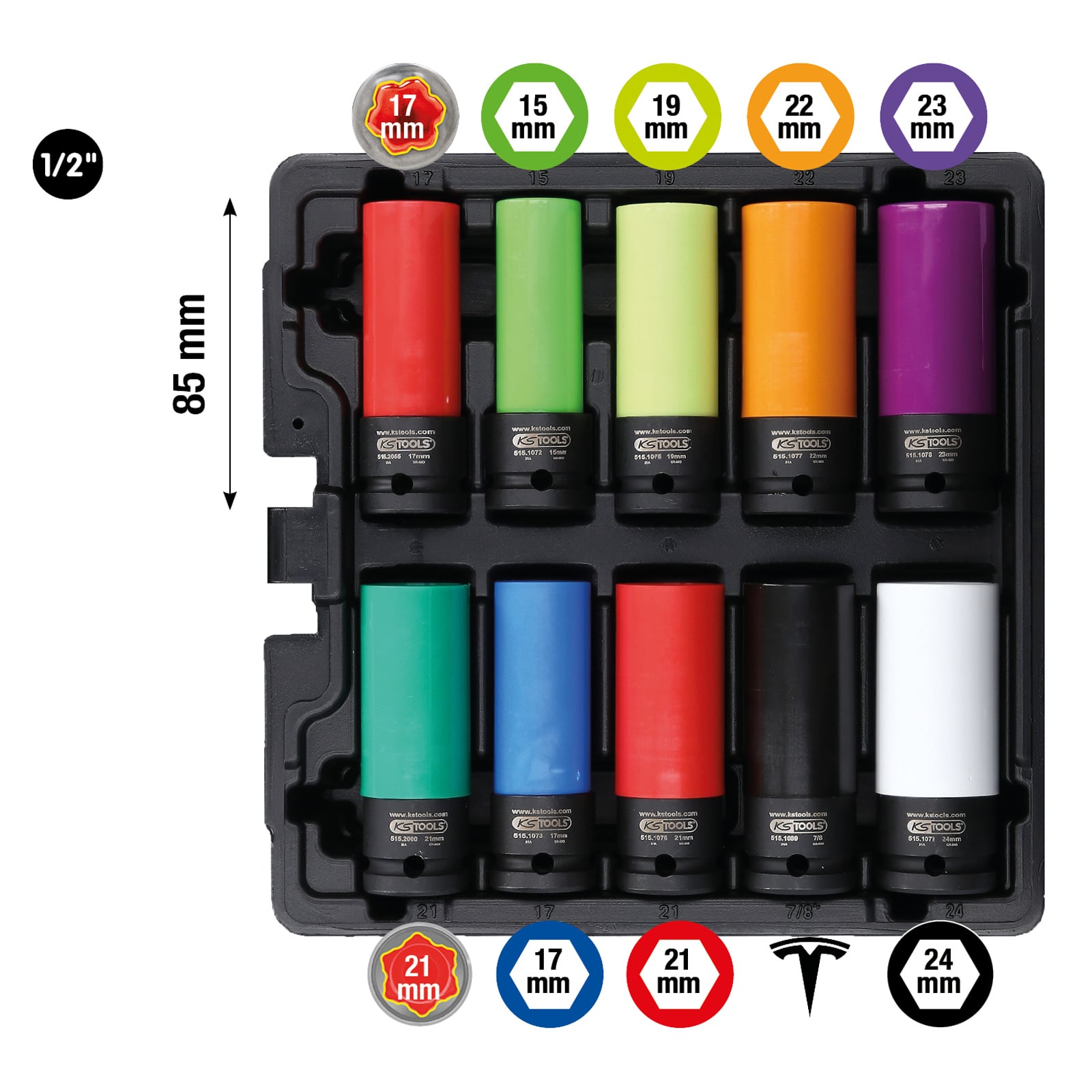 KS TOOLS 1/2" Spezial-Alu-Felgen Kraft-Stecknuss-Satz 10tlg. - 515.0890