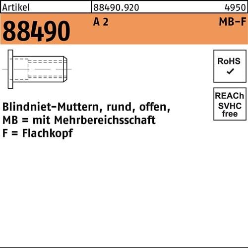 Blindnietmutter R 88490 FLAKO M6/0,5 - 6,0 A 2 250 Stück