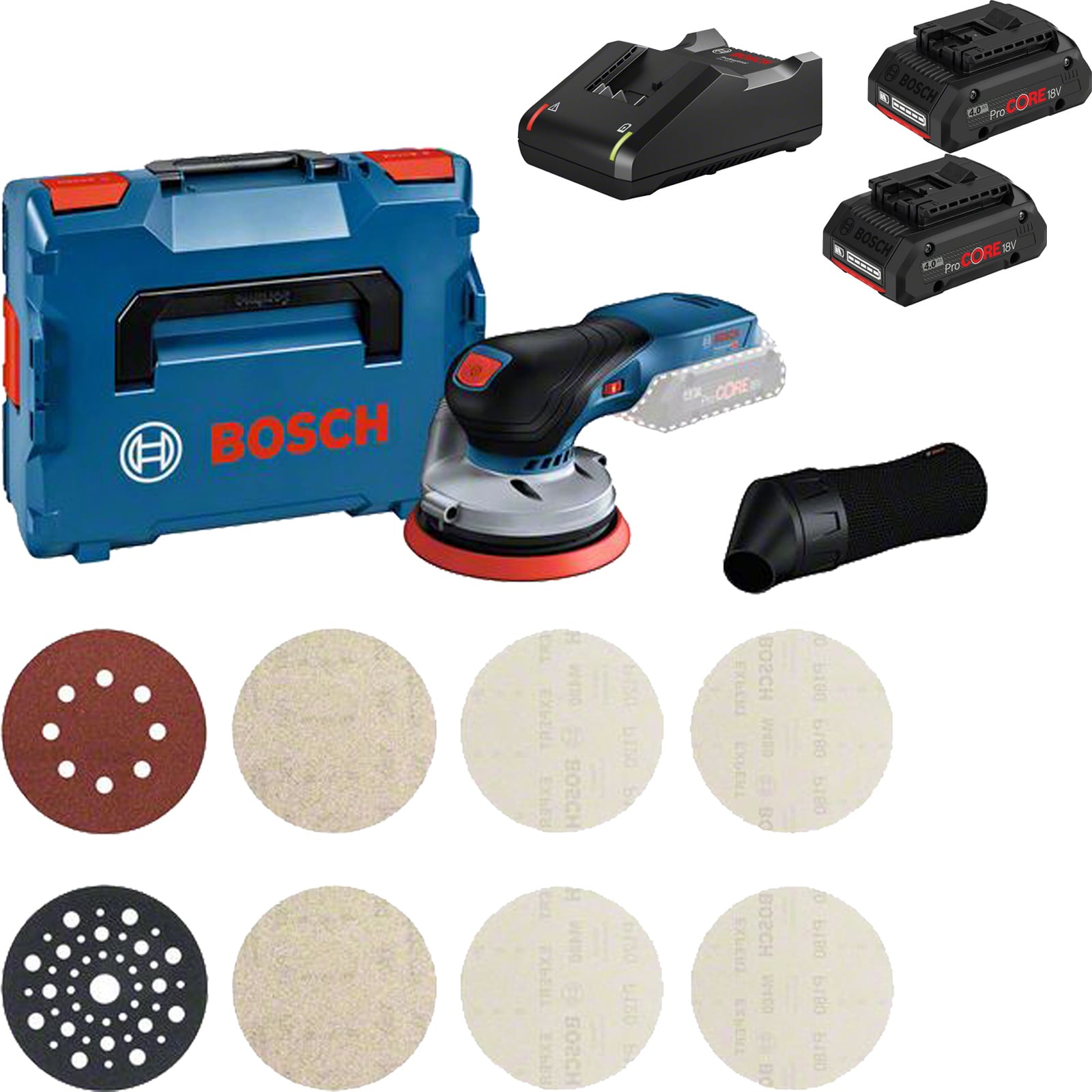 Bosch Combi-Set GEX 18V-125 + M480 Starter Set / 2x 4,0 Ah ProCORE + Ladegerät in L-Boxx 136