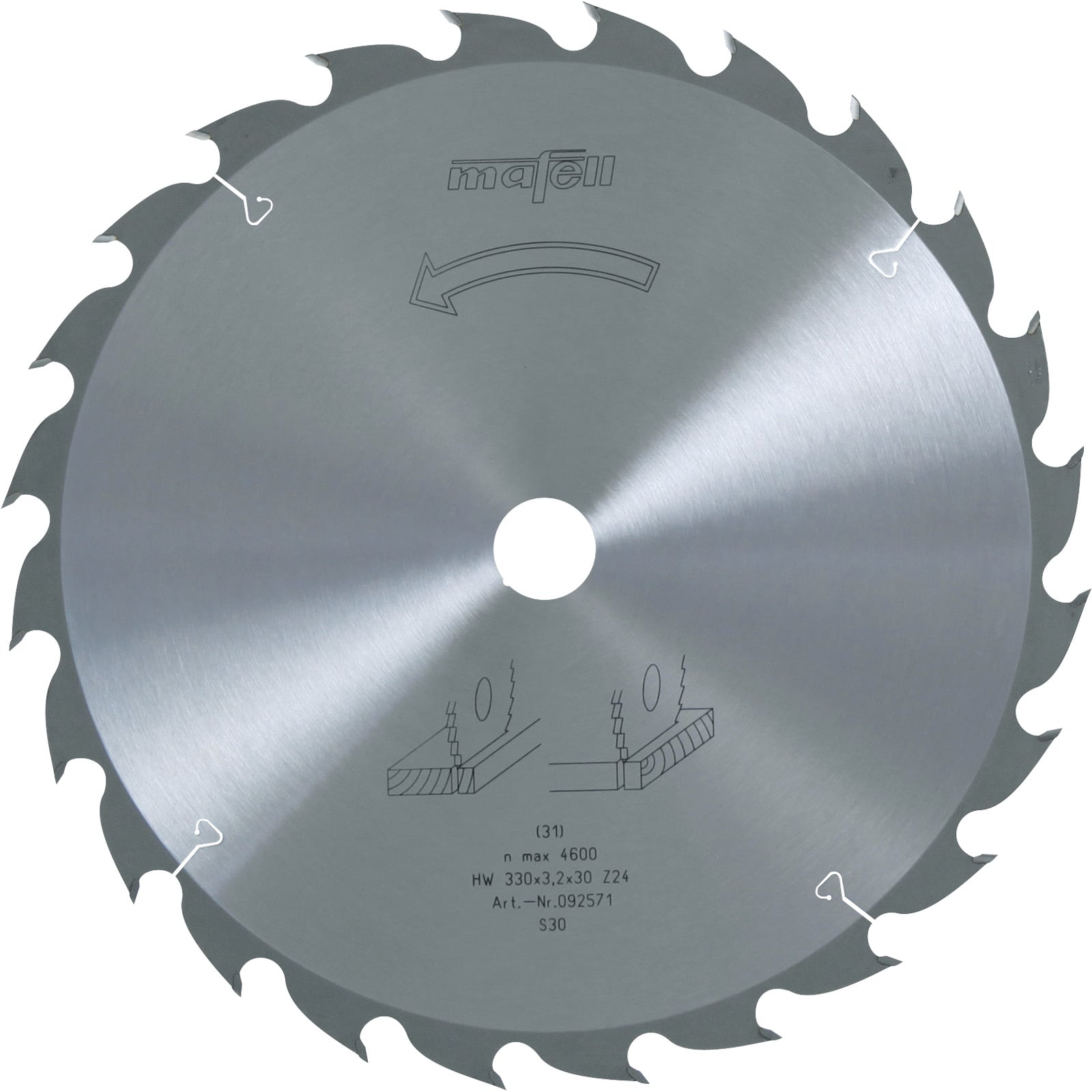mafell Sägeblatt-HM 330 x 2,2/3,2 x 30 mm, Z 24, WZ, für universellen Einsatz in Holz - 092571