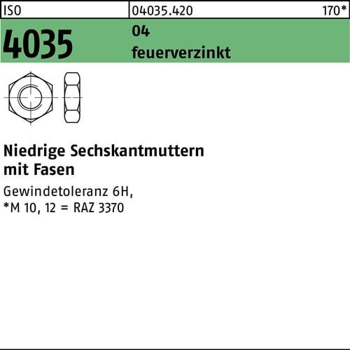 Sechskantmutter ISO 4035 niedrig Fasen M8 Automatenstahl feuerverz. 100St.