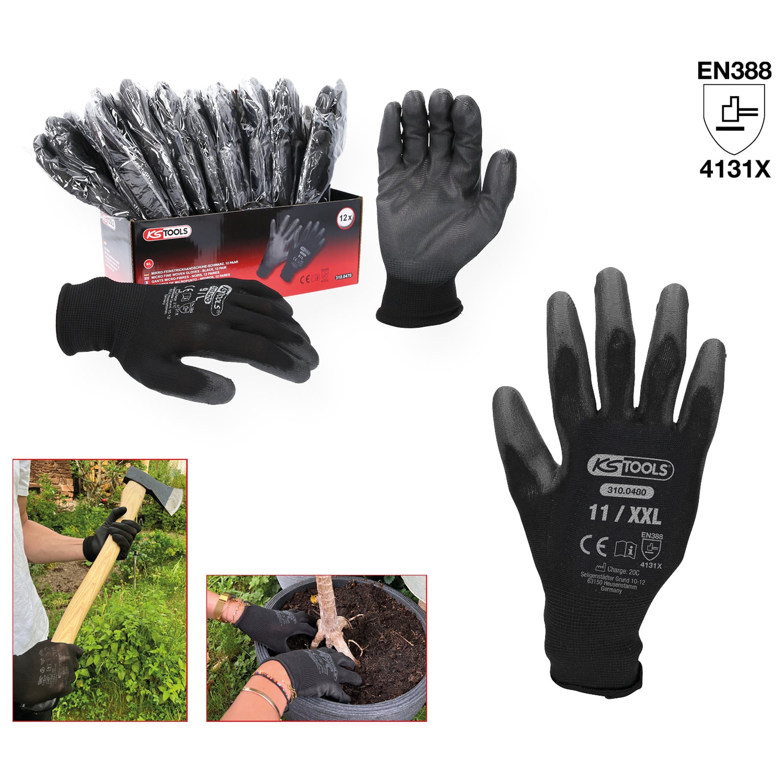KS TOOLS Mikro-Feinstrickhandschuhe-schwarz 11 12 Paar - 310.0480