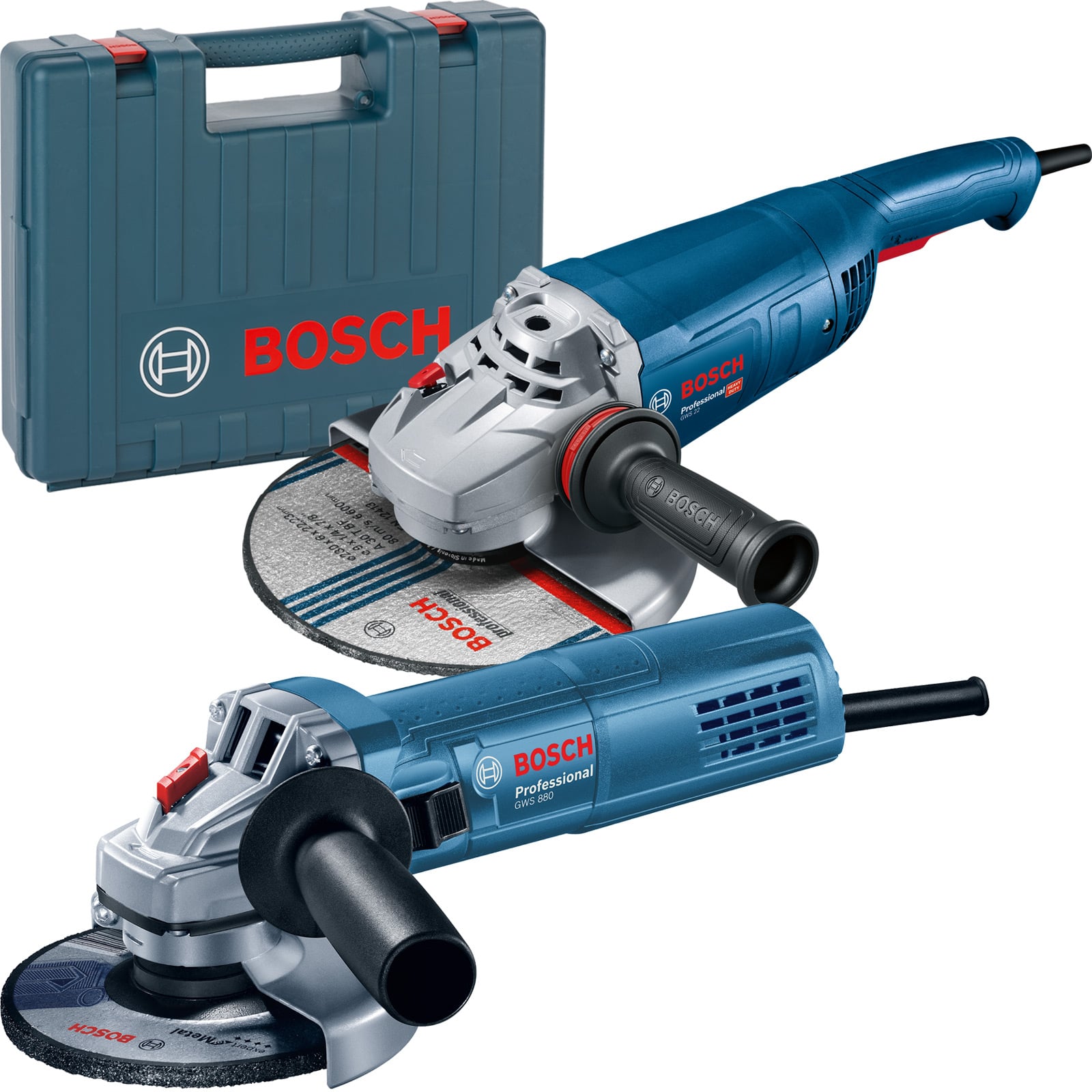 Bosch Winkelschleifer GWS 22-230 J Ø 230 mm 2.200 W + GWS 880 Ø 125 mm im Handwerkerkoffer  - 06018C1308