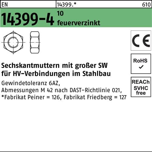 Sechskantmutter EN 14399-4 M27 10 feuerverz. 1 Stück PEINER