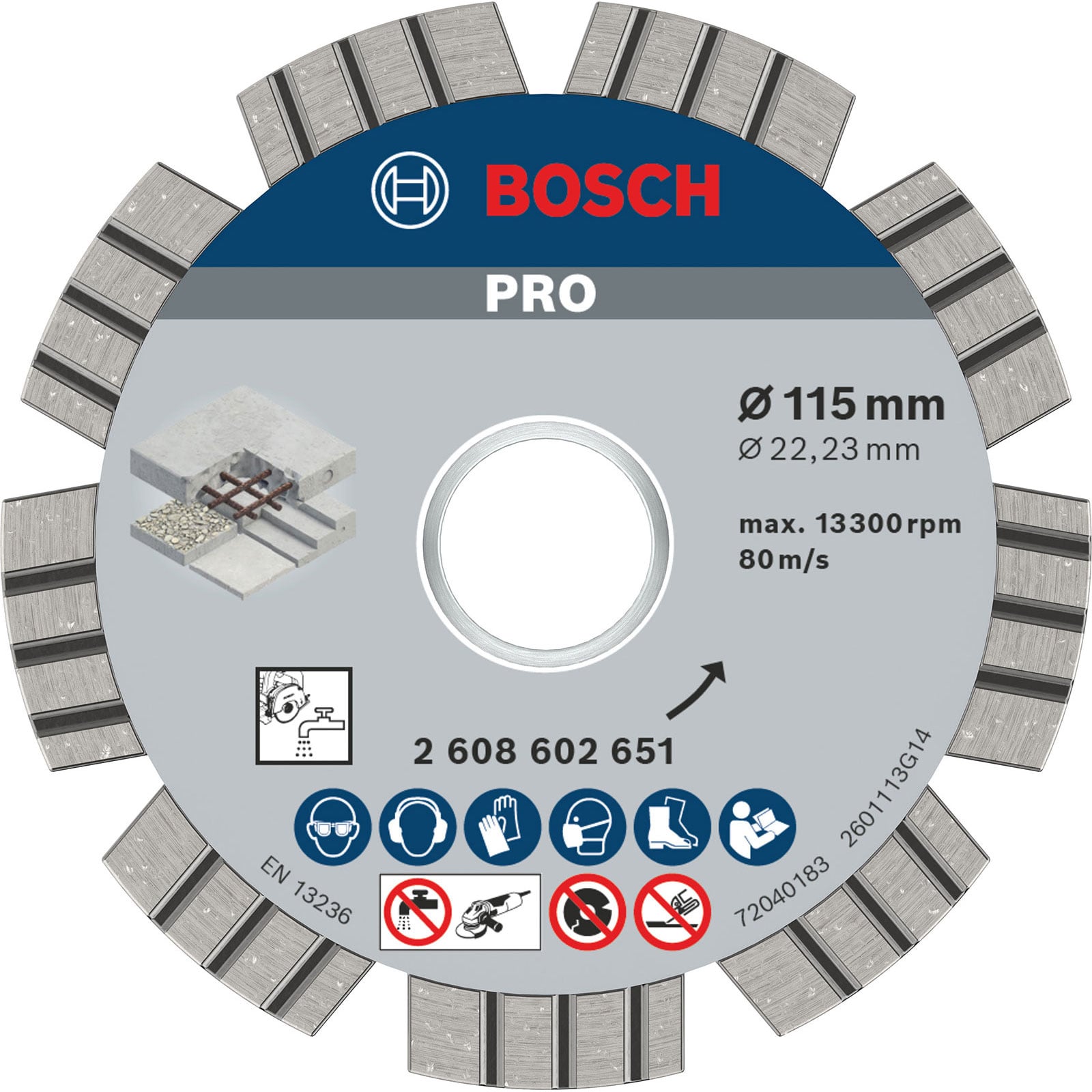 Bosch PRO Concrete Diamanttrennscheibe 115 x 22,23 mm - 2608602651