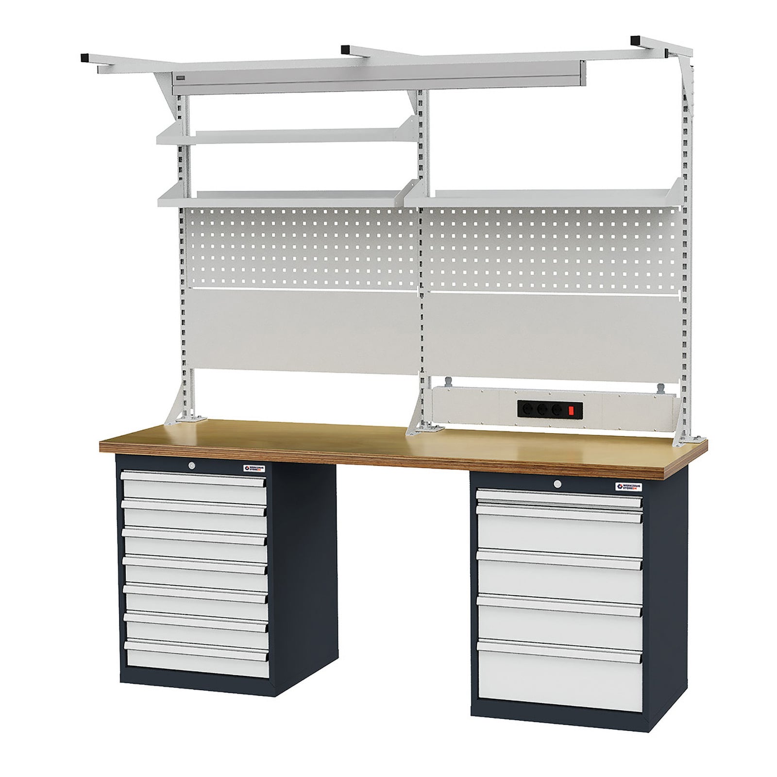 WS24 Reihenwerkbank mit Werkbankaufbau B x T x H 2.000 x 2110 mm - WS24-100214