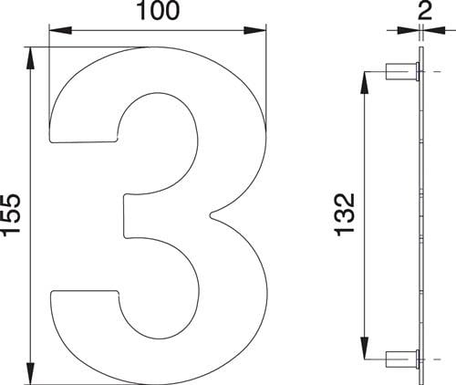 edi Hausnummer Ziffer 3 VA ma 150mm B.100mm - 2503/0000/00