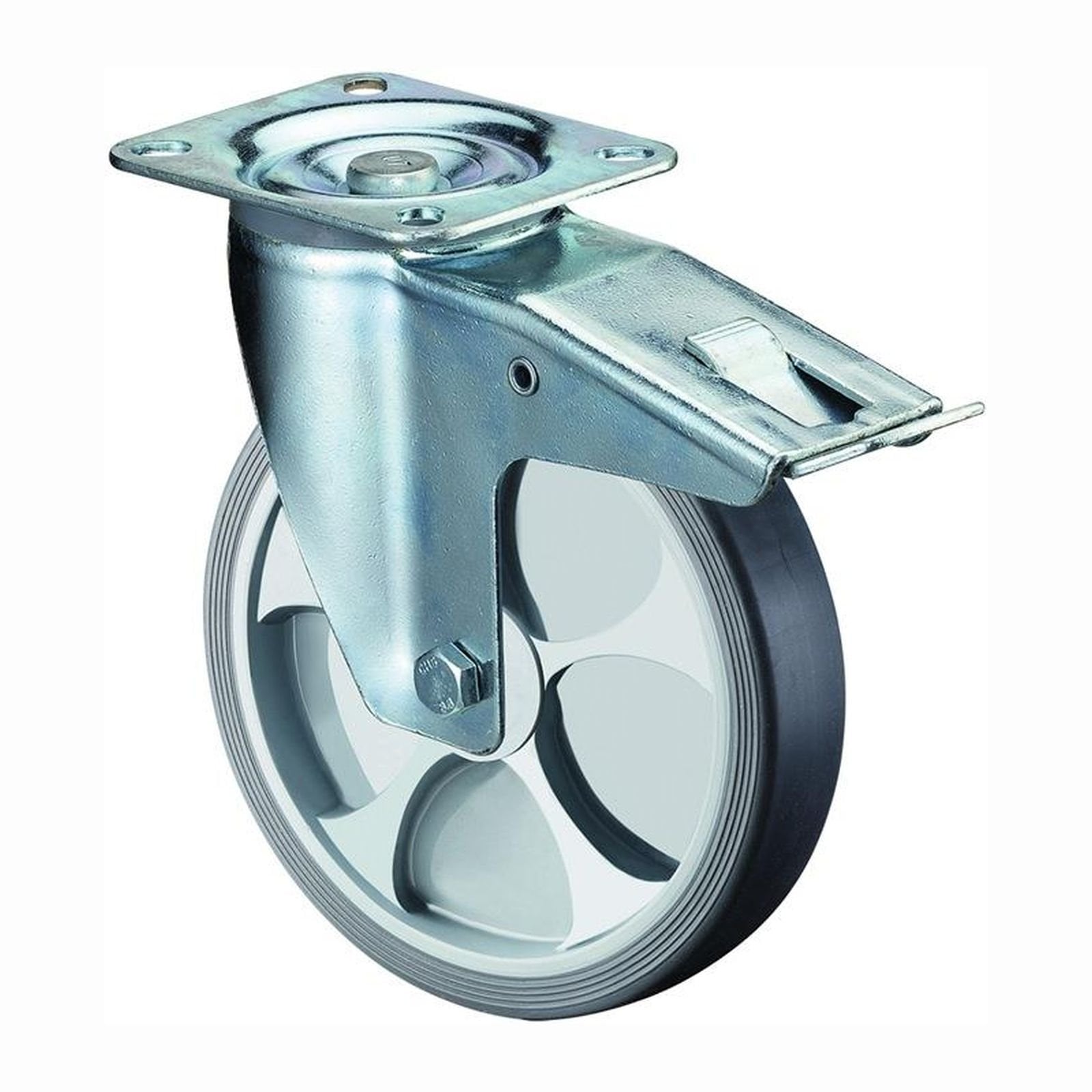 BS Rollen Lenkrolle mit Totalfeststeller und Anschraubplatte thermoplastisches Gummi Rollenlager 160 mm 200 kg - L420.B44.161