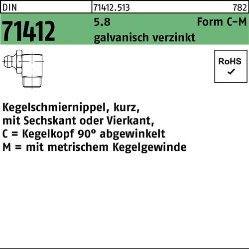 Kegelschmiernippel DIN 71412 FormC-M CM 8x1 SW 9 5.8 galv.verz. 100St.