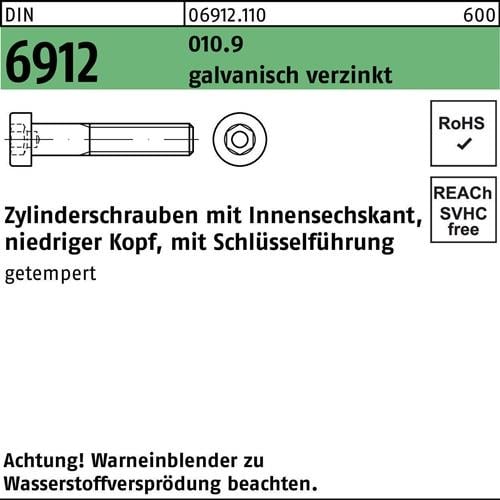 Zylinderschraube DIN 6912 Innen-6kt M12x25 010.9 galv.verz. 100St.