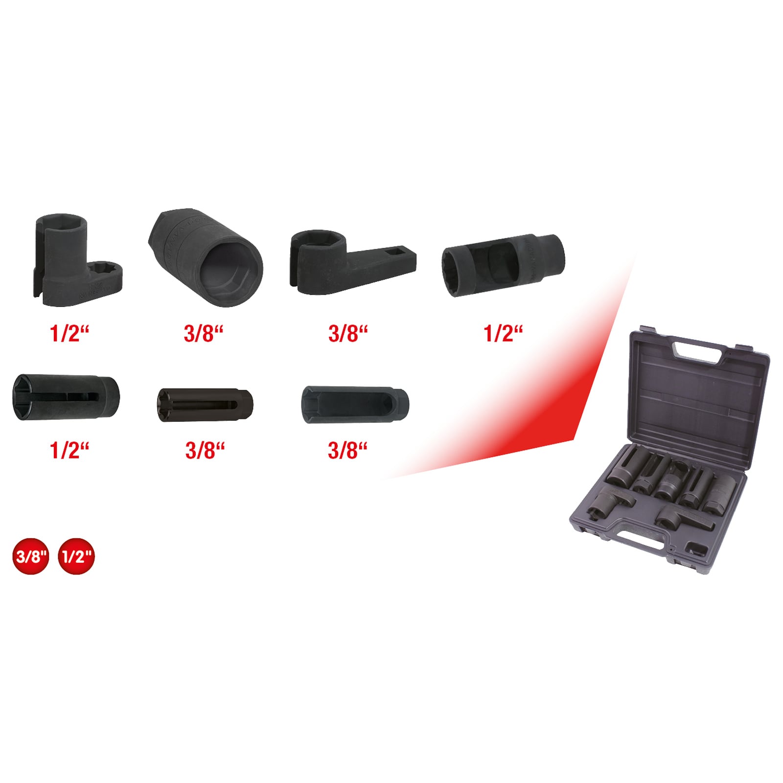 KS TOOLS 3/8"+1/2" Sensoren-Stecknuss-Satz 7tlg. - 150.2100