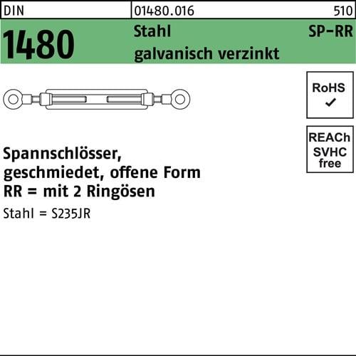 Spannschloss DIN 1480 offen 2Ringösen SP-RR M14 Stahl 3.6 galv.verz. 1St.