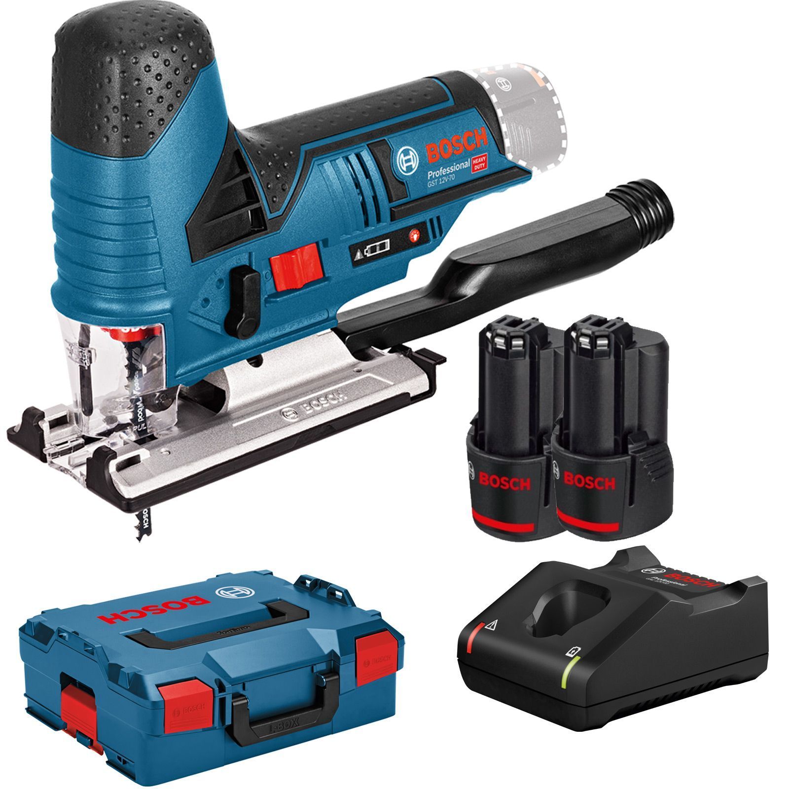 Bosch Akku-Stichsäge GST 12V-70 / 2x 2,0 Ah Akku + Ladegerät in L-Boxx - 06015A1000